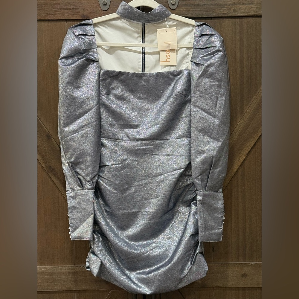 Choosy Metallic Puff‎ Sleeve Ruched Mini Dress NWT